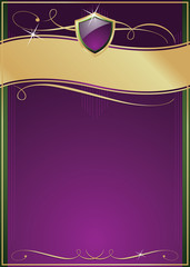 Wall Mural - Purple, Green & Gold Page Background with Shield Emblem