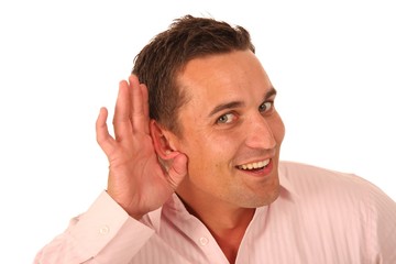 Man with Hand Cupped to Ear