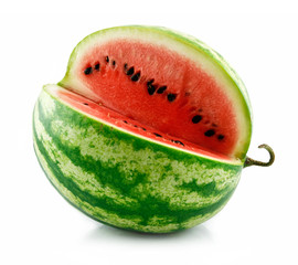 Wall Mural - Ripe Sliced Green Watermelon Isolated on White