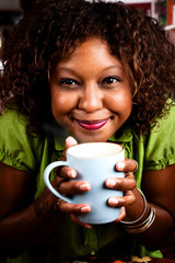 Wall Mural - Pretty African American Woman with Coffee