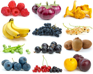 Wall Mural - Set of fruits, berries, vegetables and mushrooms