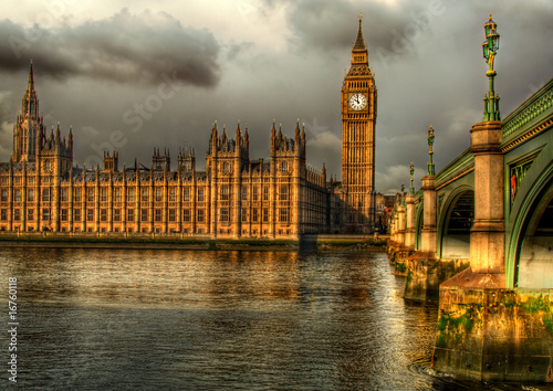 Foto-Lamellenvorhang - Westminster Palace on a golden morning (von James Thurston)