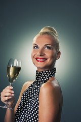 Canvas Print - Beautiful woman with a glass of champagne