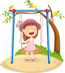 Wall Mural - little girl on a swing