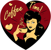 Coffee Lover Vector Poster With Woman And Cup In Hand