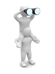 Poster - Man looking through binoculars. 3d rendered illustration.