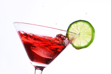 Wall Mural - red cocktail with lime on white