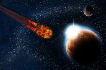 Wall Mural - abstract planet with sun flare in deep space - star nebula again