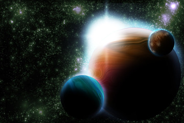 Wall Mural - abstract planet with sun flare in deep space - star nebula again