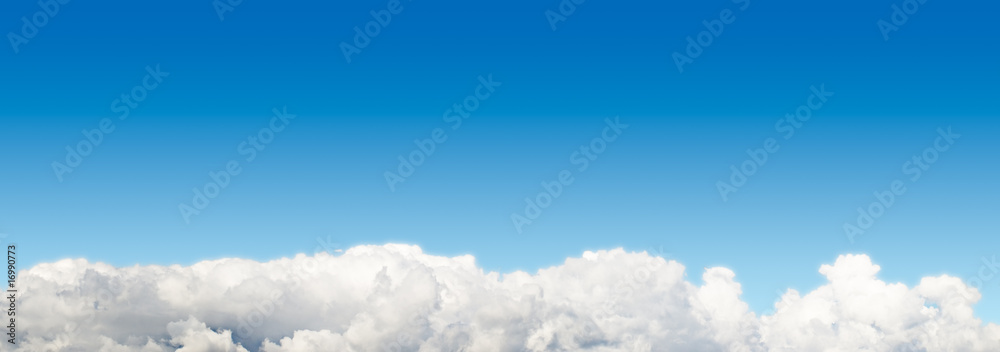 Blue sky panoramic  background with cloudscape at bottom - obrazy, fototapety, plakaty 