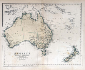 Fototapete - Old map of Australia & New Zealand, 1870