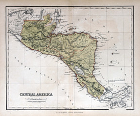 Fototapete - Old map of  Central America, 1870, Honduras, Nicaragua, Costa Ri
