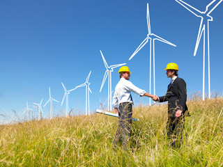 Engineers building windmills