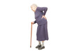Grandmother holding a cane on white background