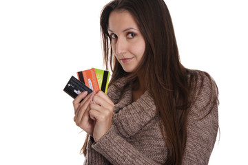 a woman with credit cards