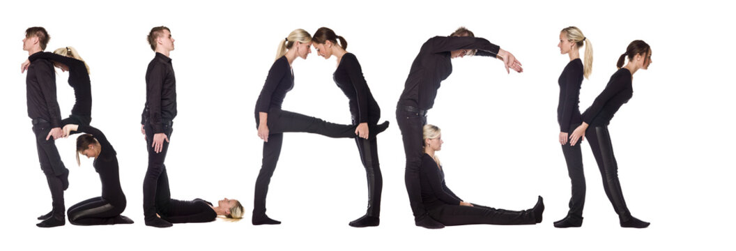 Group of people forming the word 'BLACK'