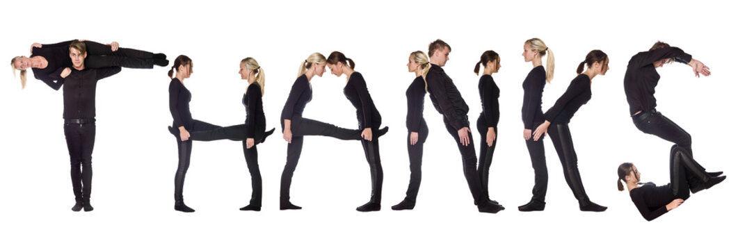 Group of people forming the word 'THANKS'