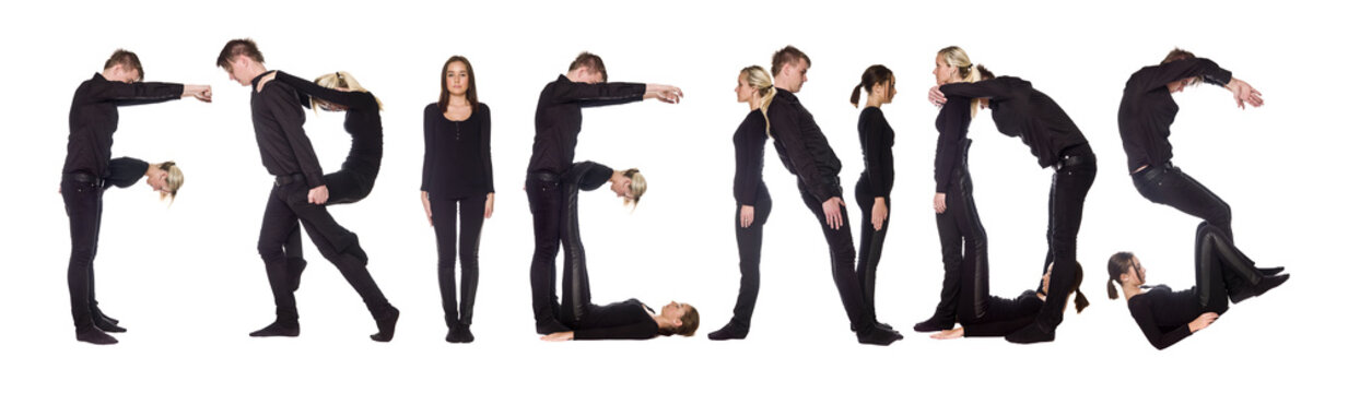 Group of people forming the word 'FRIENDS'
