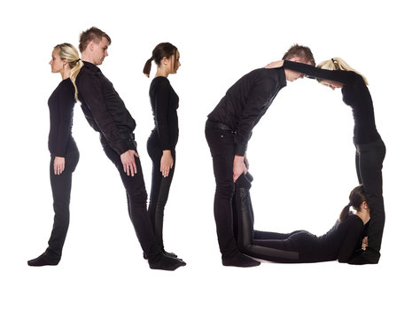 Group of people forming the word 'NO'