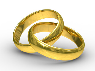 Wall Mural - two gold wedding rings. isolated 3d image