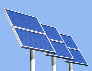 Group of solar panels on a clear sunny day