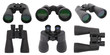Six black binoculars isolated on white