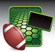 Football icon on green hexagon banner template