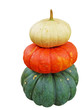 Three stacked pumpkins isolated on white