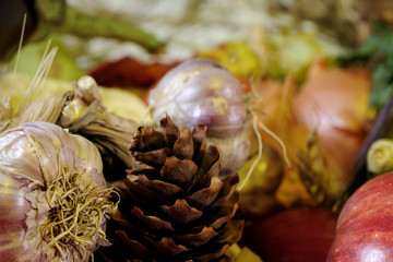 Canvas Print - close-up with garlic