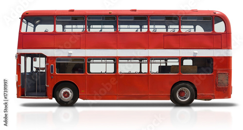 Fotografía Red Double Decker Bus on White