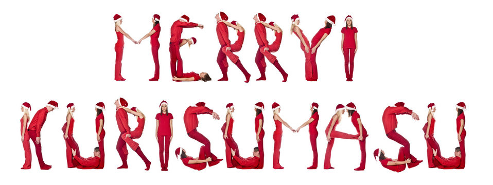 Elfs forming the phrase 'Merryi Kurisumasu'