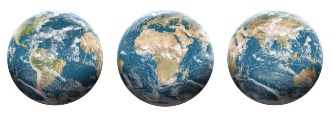 Leinwandbilder - Set of 3 globes planet earth - white background