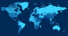 World Map With Countries On Blue Background