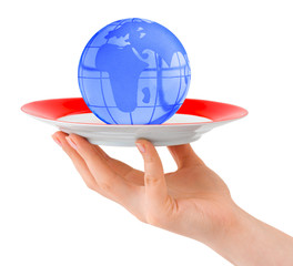 Sticker - Hand with plate and globe