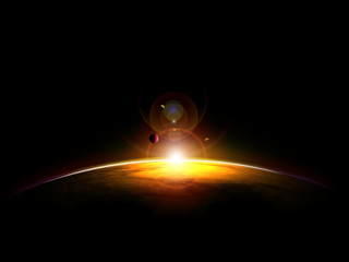 Wall Mural - coucher de soleil sur planette