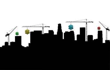 Wall Mural - Los Angeles with cranes and dollars