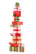 A tower of Christmas gifts