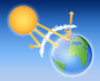 earth atmosphere greenhouse effect scheme with sun rays