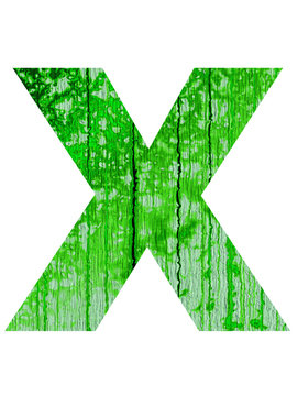 high resolution green and old X font isolated on white