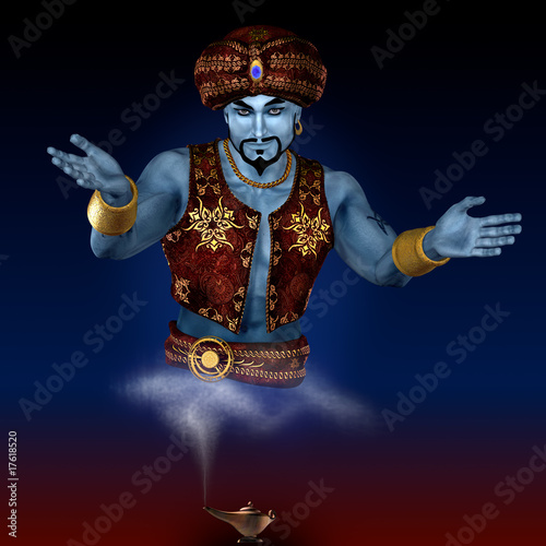 Fotografia Genie from lamp. 3D render. Illustration.
