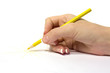 female hand holding yellow  pencil