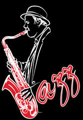 Wall Mural - saxophonist on a black background