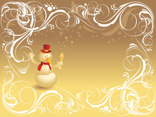 Ornate Background With Snowman