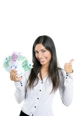 Wall Mural - Beautiful success businesswoman holding Euro notes