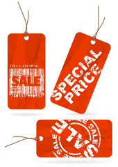 Wall Mural - Set of red crumpled sale paper tags