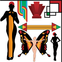 Art Deco People Poses And Design Elements Set