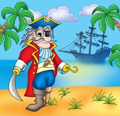 Wall Mural - Old pirate on beach