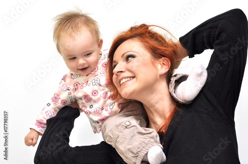 picture of happy mother with baby over white Tableau sur Toile