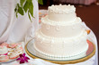 canvas print picture - Three tiered wedding cake with white icing