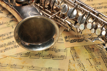 Old saxophone and notes